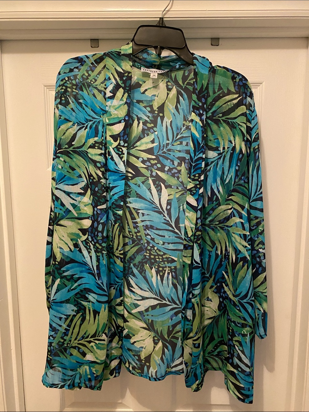 Southern Lady Blue & Green Tropical Open Cardigan